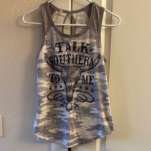 Maurices Gray Camouflage Southern Graphic Tank Top